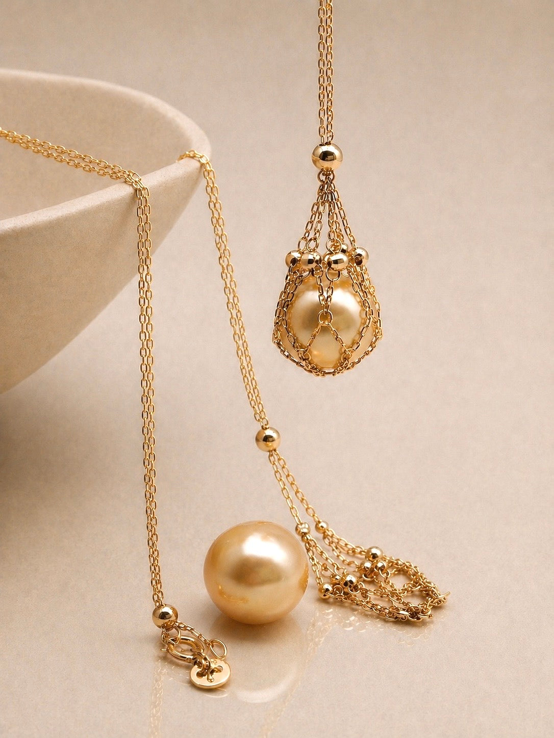 18K Solid Gold Treasure Net Pendant Necklace by Julayna Studio