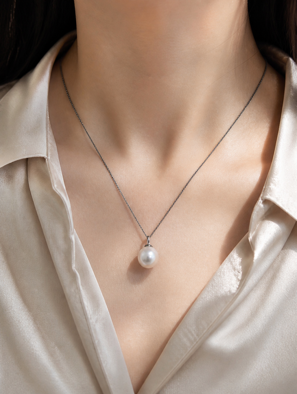 Pearl drop pendant on a thin chain necklace
