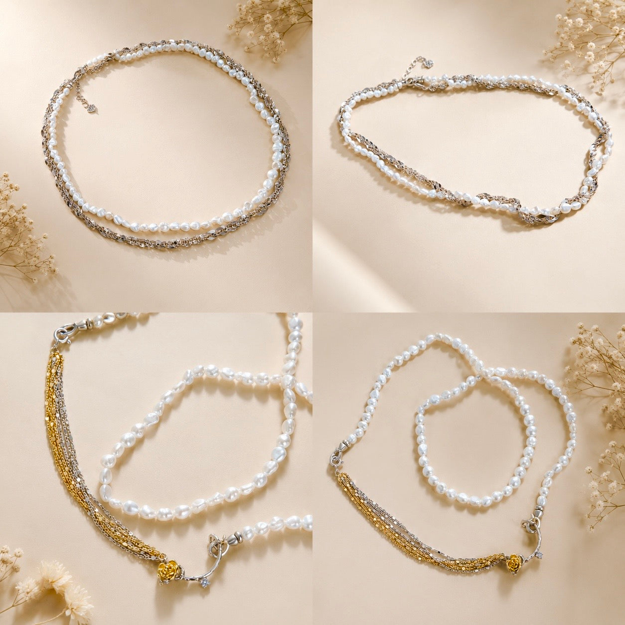 Dual clasp extender chain with silver-toned links and gold-toned section, with small bead ends