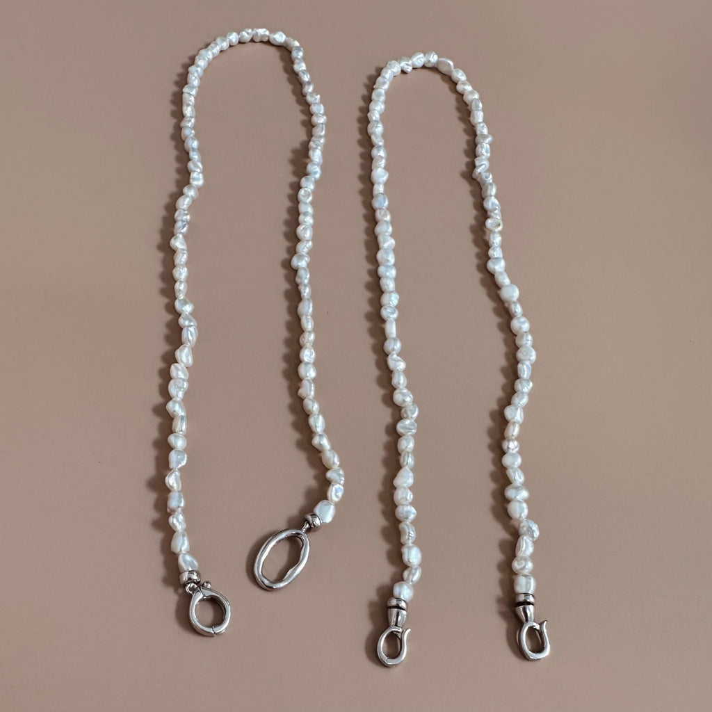 Keshi pearl beaded necklace strands with silver-toned clasp and lobster hooks