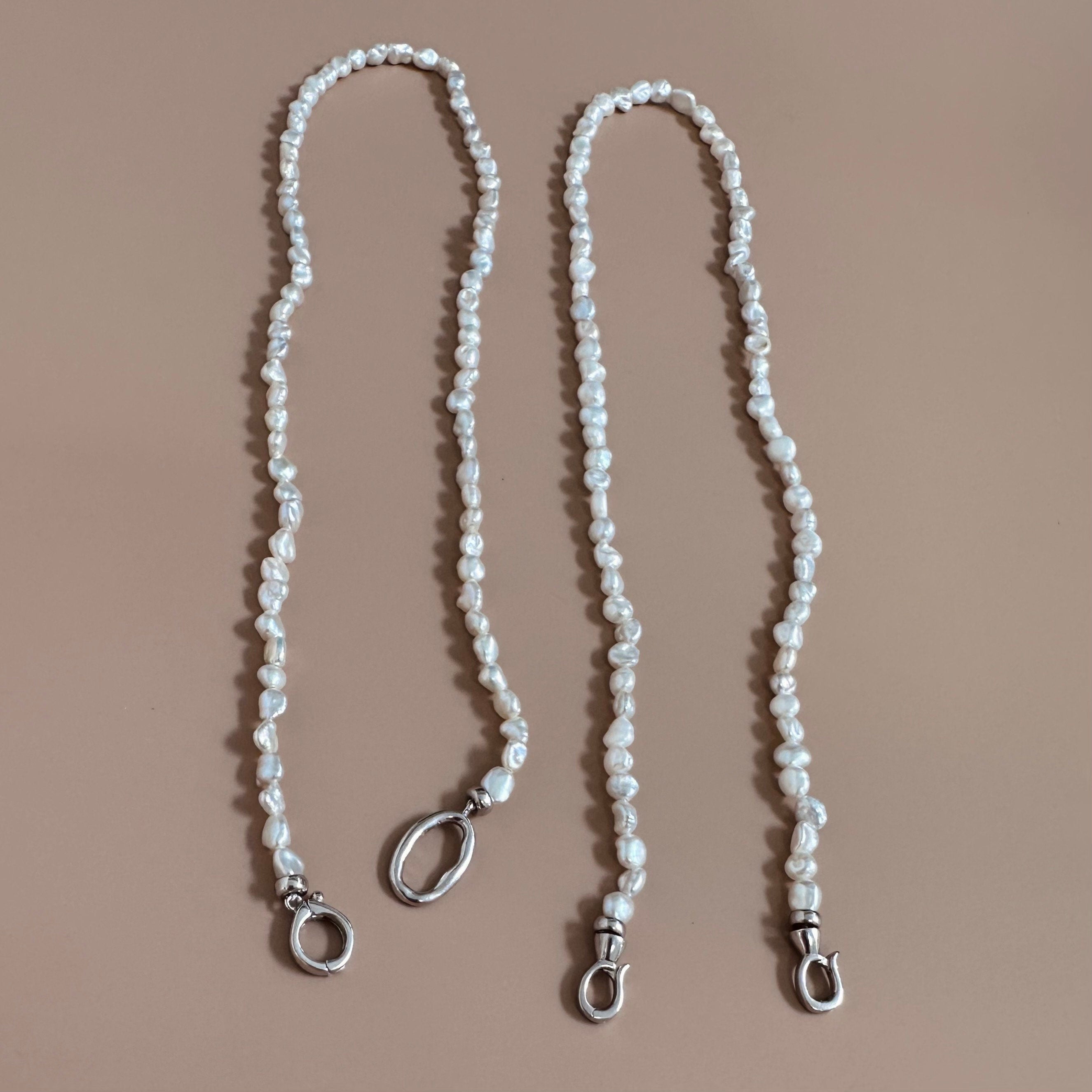 Keshi pearl beaded necklace strands with silver-toned clasp and lobster hooks