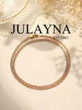 Three-tone gold braided necklace with S925 chain, close-up round loop