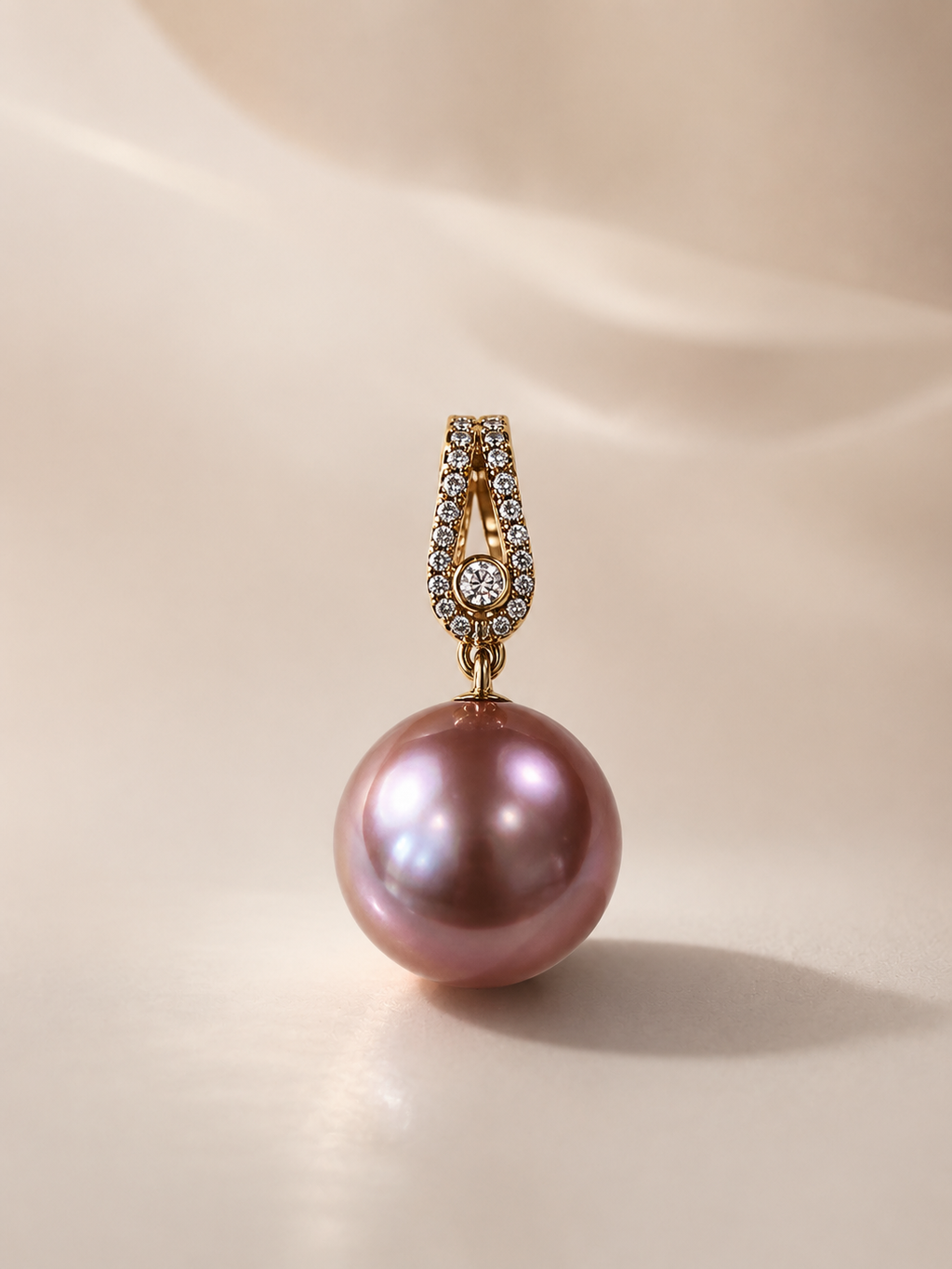 Gold diamond teardrop pearl pendant with purple drop pearl