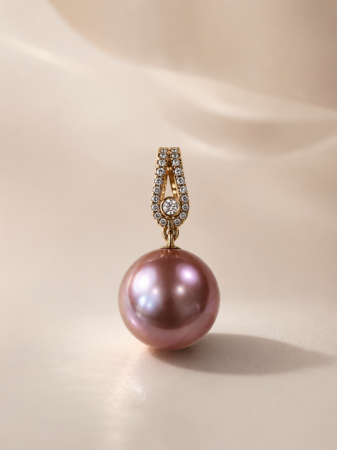 Gold diamond teardrop pearl pendant with purple drop pearl