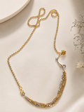Dual clasp extender chain with gold and silver beadwork and heart-shaped end links
