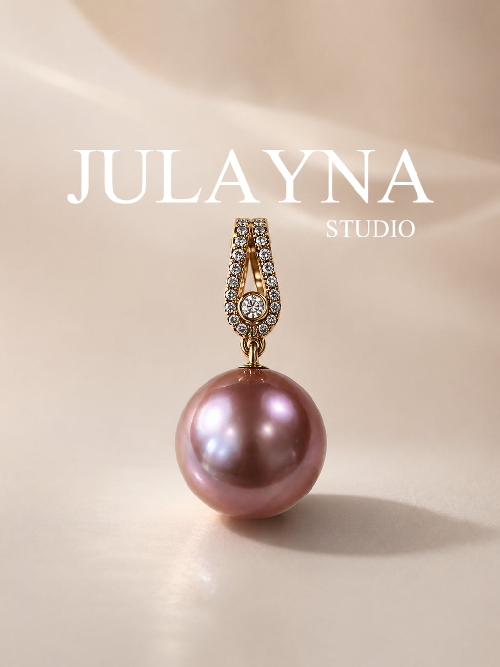 18K gold pearl pendant with diamond-set top and purple pearl drop