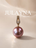 18K gold pearl pendant with diamond-set top and purple pearl drop