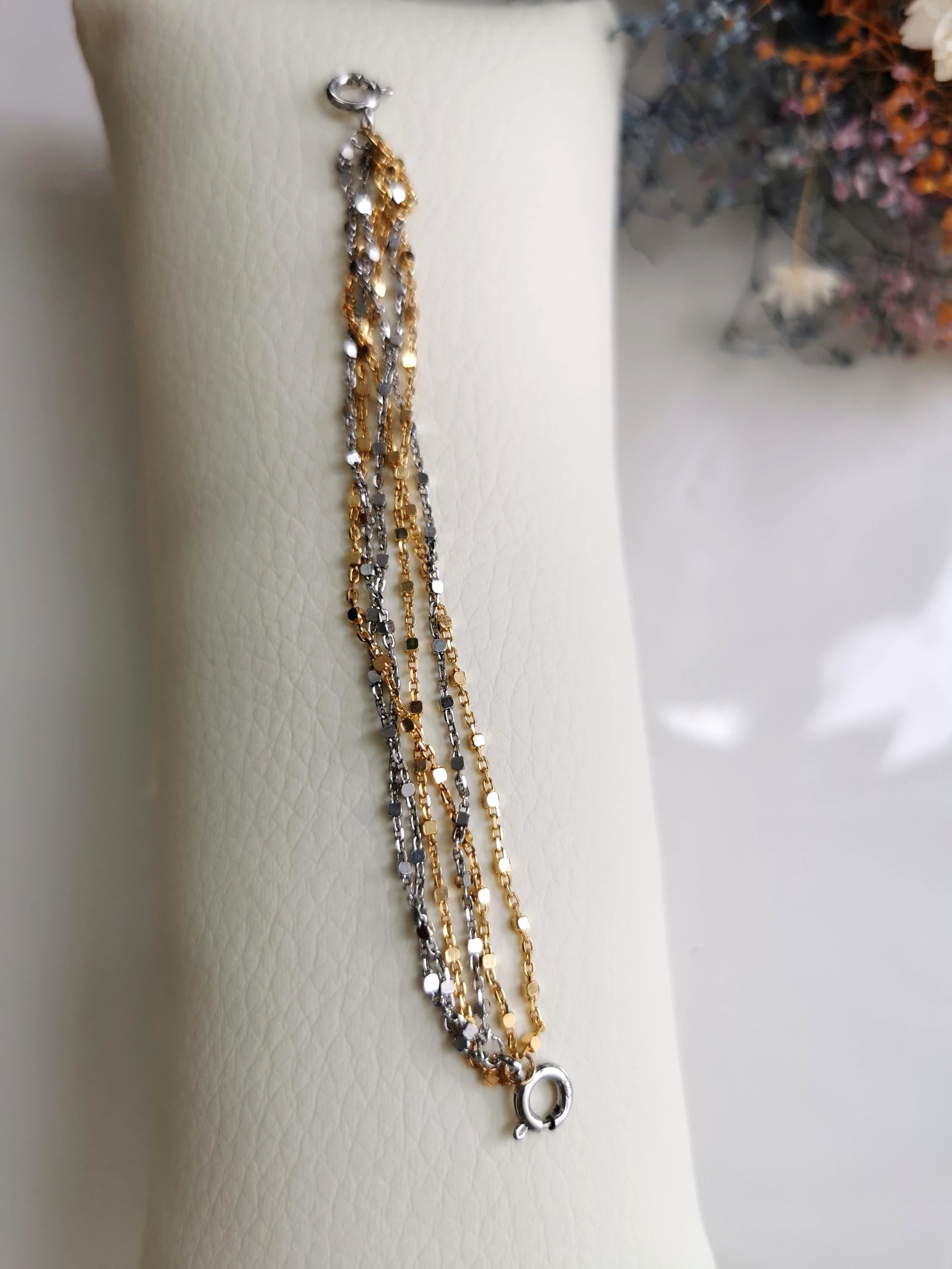 Gold and silver beaded dual clasp extender chain, long vertical links with rings