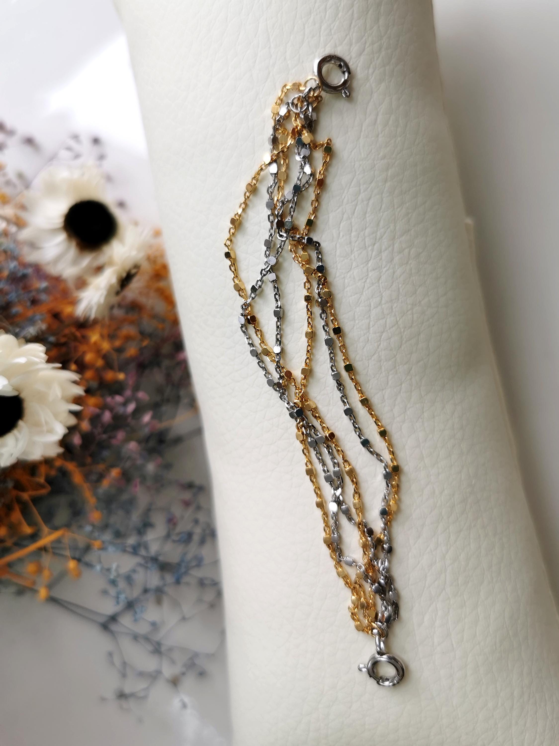 Gold and silver beaded dual clasp extender chain with ring clasps