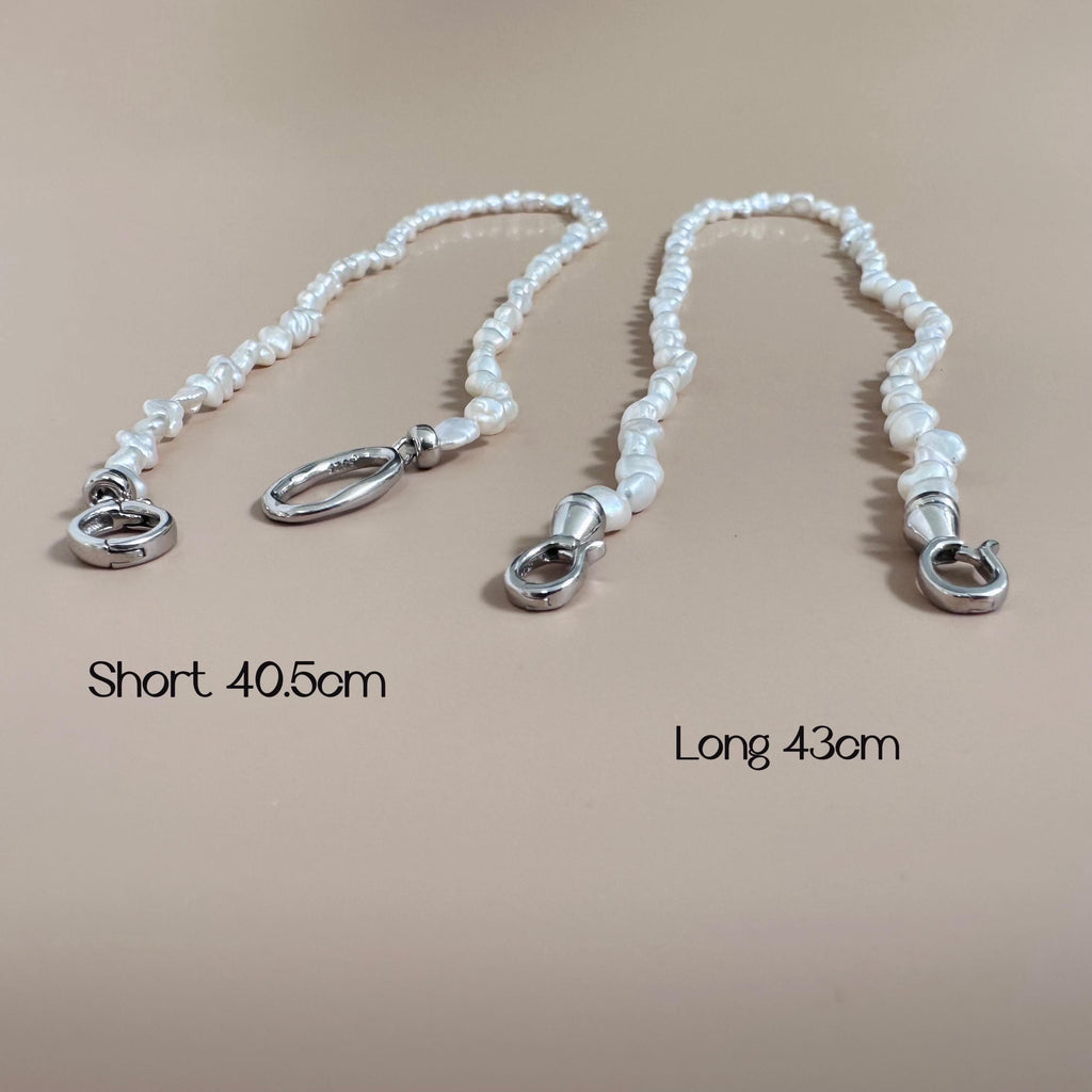 Keshi pearl beaded necklace options: short 40.5 cm and long 43 cm