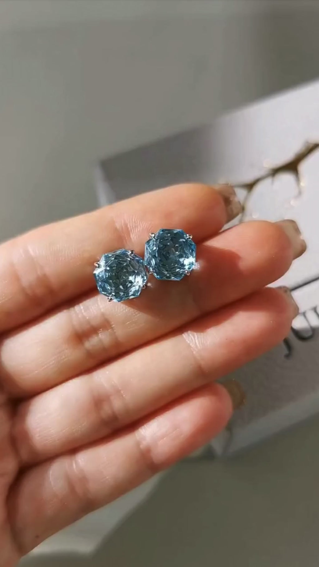 Roses Cut Natural Blue Topaz Stud Earrings