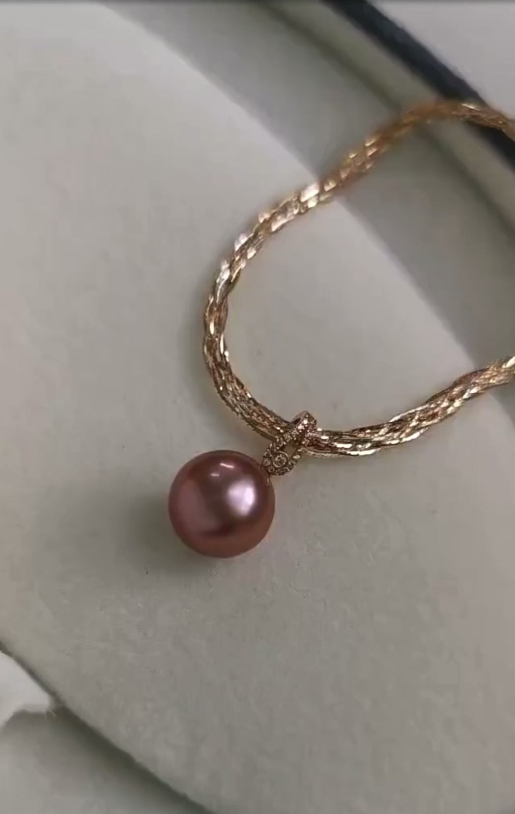 18K Solid Gold & Diamond Detachable Purple Pearl Pendant